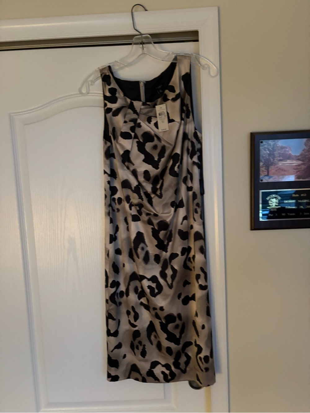 Ann Taylor Taupe and Black Animal Print Asymmetrical Sheath Dress